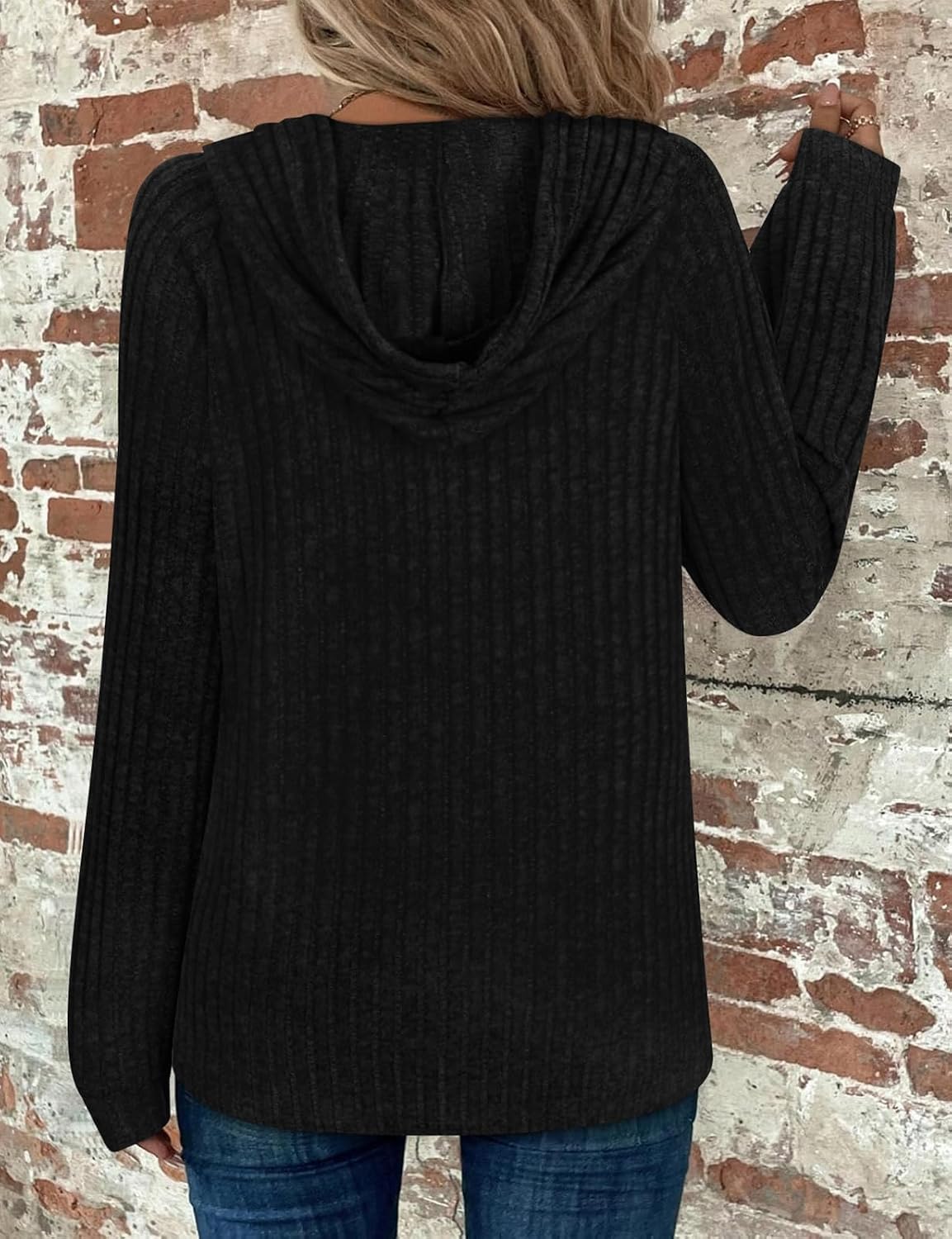 Thumbnail 1 de Women’s V-neck long sleeve drawstring hoodie jumper (65% rayon mix) with button front