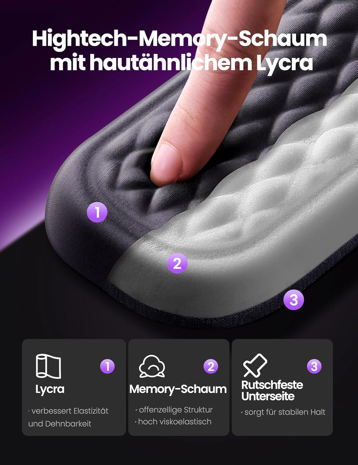 Detalle 2 de VAYDEER Handballenauflage für Tastatur und Maus (Wrist Rest) mit Memory-Foam, Schwarz