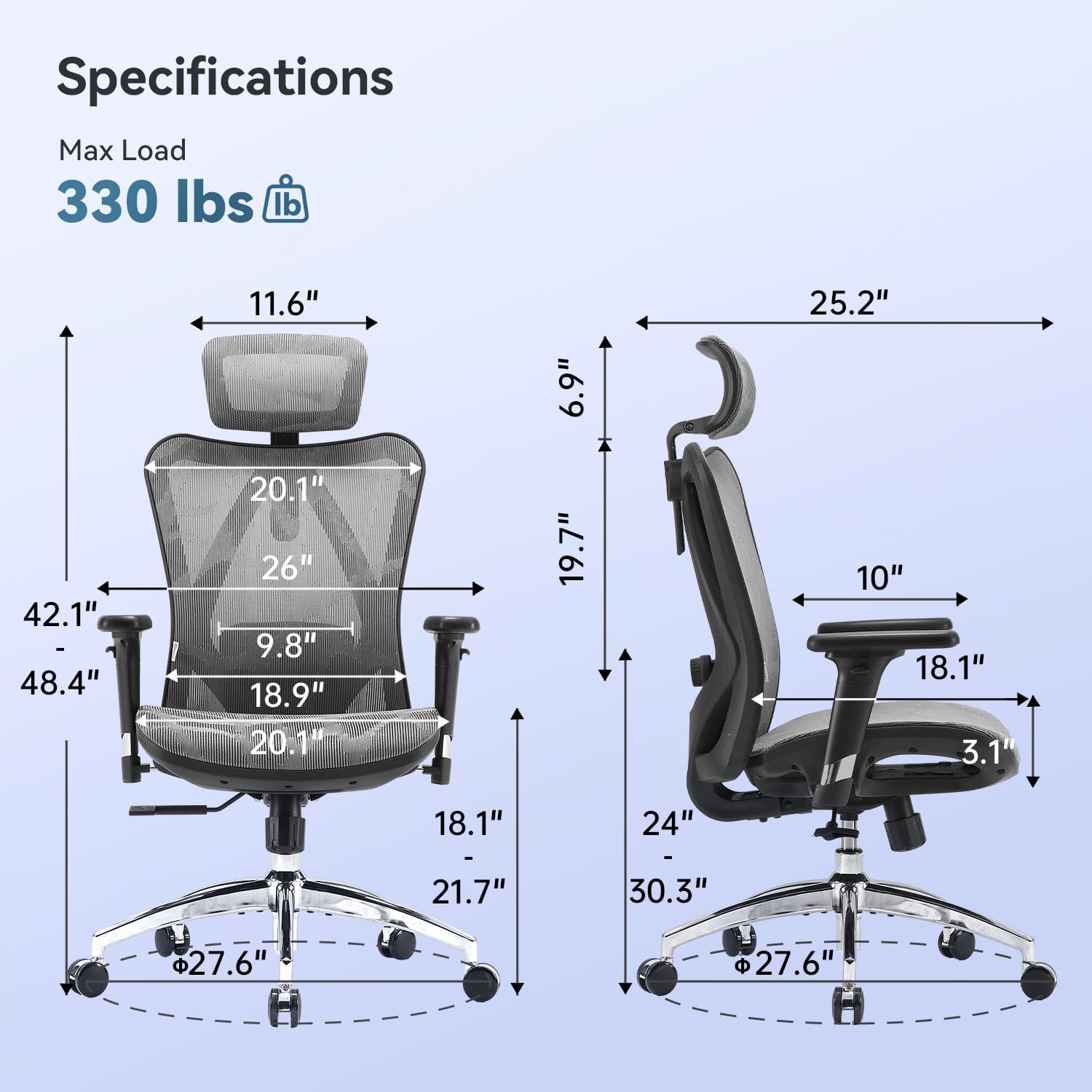 Detalle de SIHOO M57 Ergonomic Office Chair 330 lb