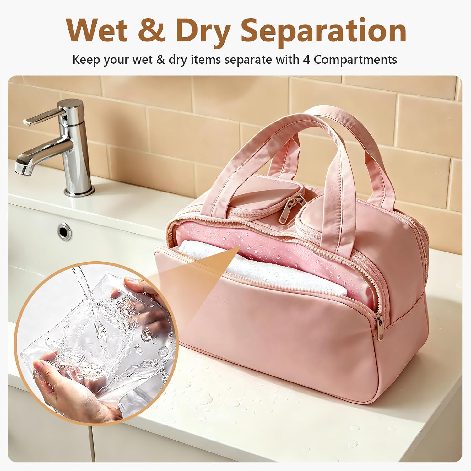 Thumbnail 4 de YooxArmor Large Capacity Travel Makeup Bag – Deep Pink, Waterproof with Wet-Dry Separation