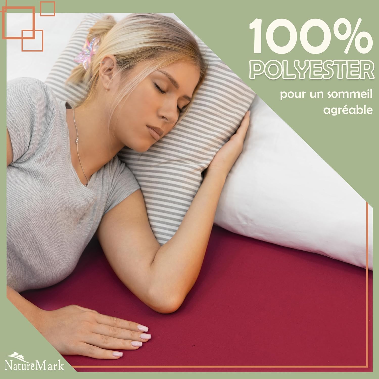 Thumbnail 2 de NatureMark Drap-Housse en Microfibre Brossée – 180x200 cm, Rouge Bordeaux