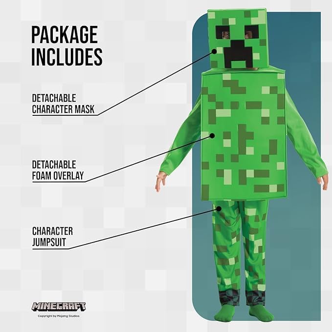 Detalle 1 de DISGUISE officieel Minecraft Creeper-kostuum voor kinderen met masker en schuimlaag