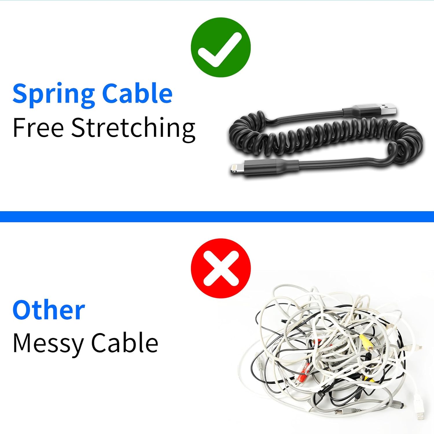 Detalle de Spiralkabel USB Lightning Kabel Kurz, 2er Pack – MFi zertifiziert, einziehbares Lightning-Kabel für Auto und unterwegs