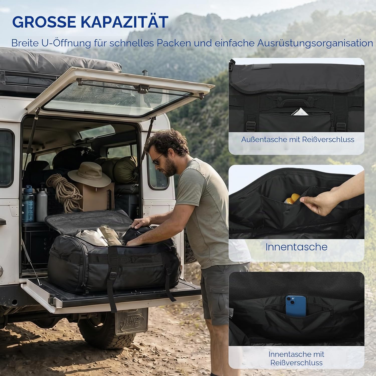 Detalle 2 de Haimont Sporttasche Herren Reisetasche 60L – 3-in-1 Duffle, Schuhfach, wasserdicht