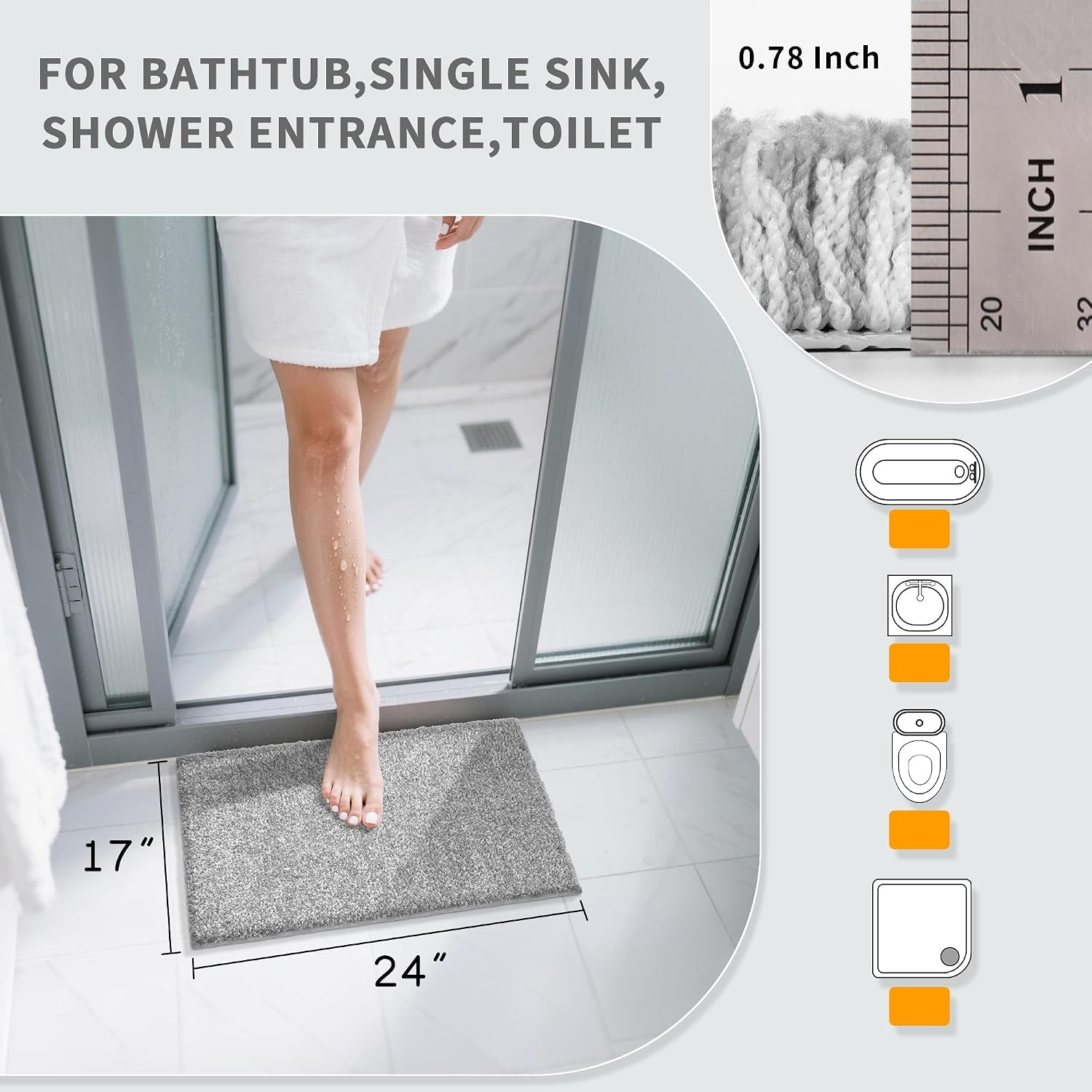 Detalle 2 de Yimobra Non Slip Bathroom Rug 24x17 Grey White 🧼📏