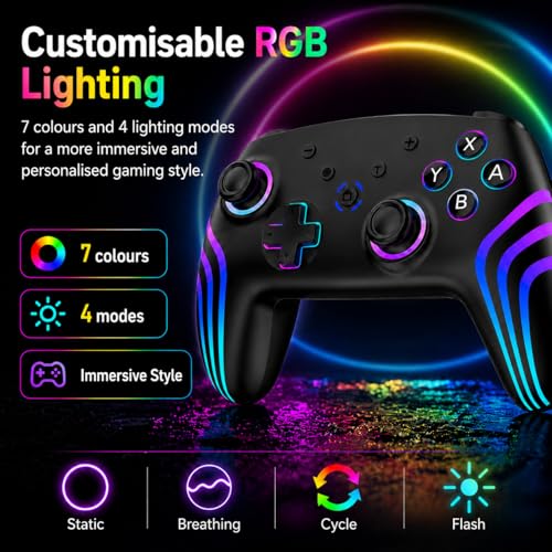 Detalle de Riscvma 2pcs Manette Sans Fil pour Switch: RGB, Double Vibration et Turbo