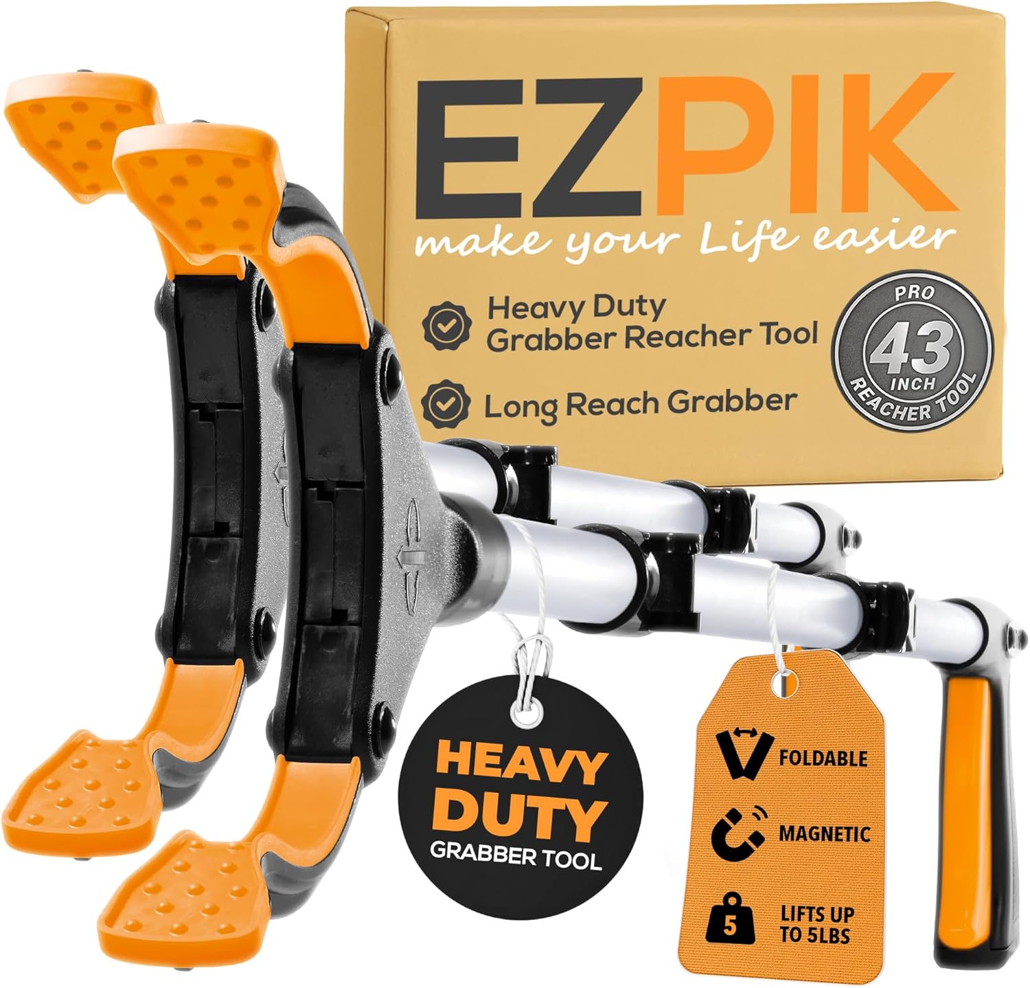 EZPIK Pro 43" Foldable Grabber Reacher Tool (2-Pack) for Seniors