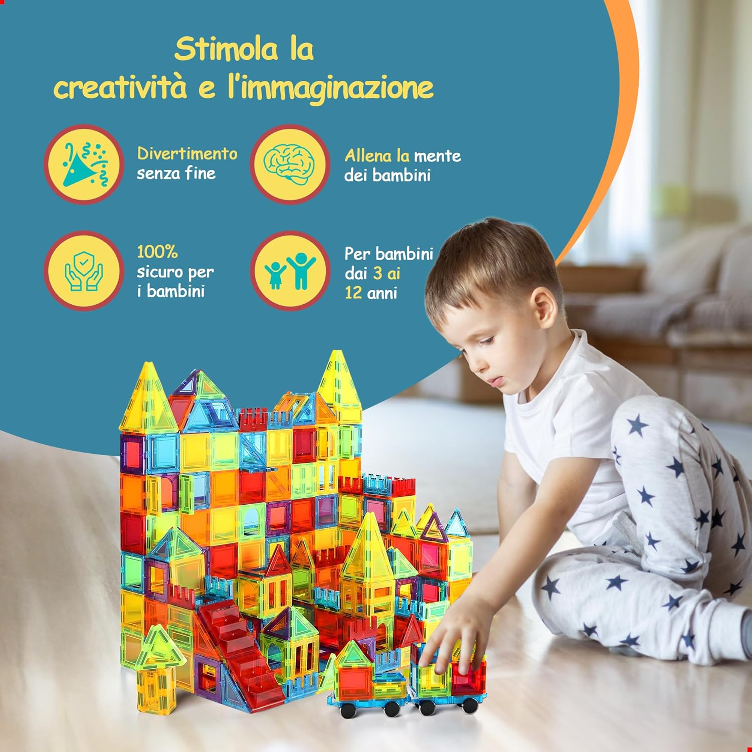 Detalle de Olvy Gioco Montessori per bambini con 120 blocchi magnetici luminosi
