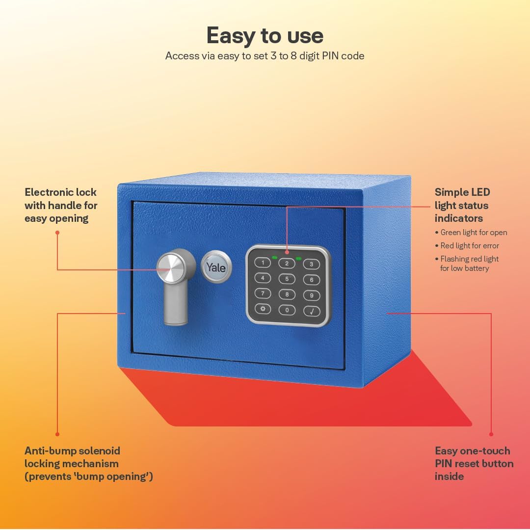 Thumbnail 1 de Coffre-fort Yale Compact 3,8 L en acier Bleu à sceller ou poser – Serrure électronique