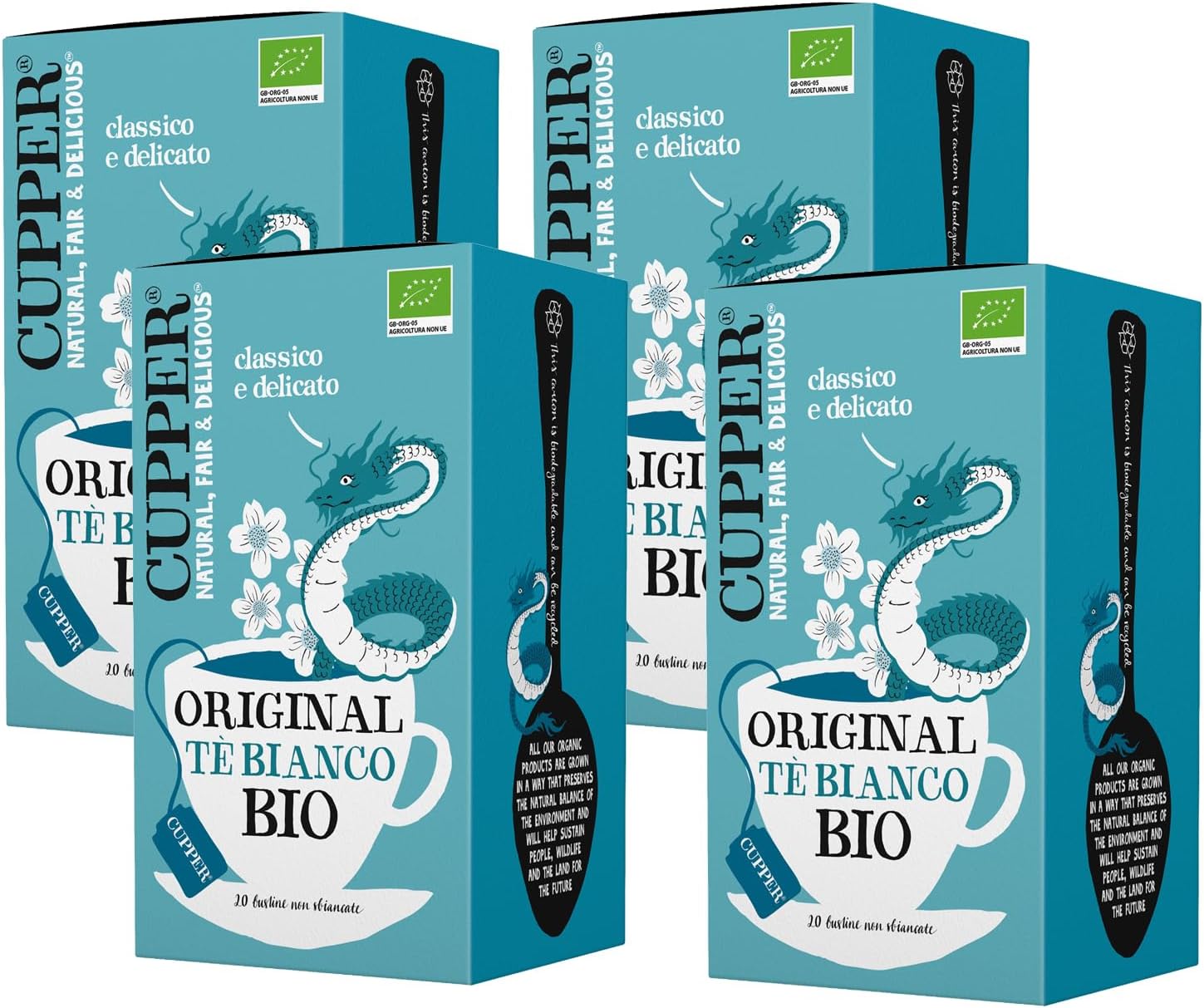 Detalle de CUPPER Tè Bianco Biologico e Fairtrade – Classico e Delicato, 80 bustine (4 Confezioni da 20)