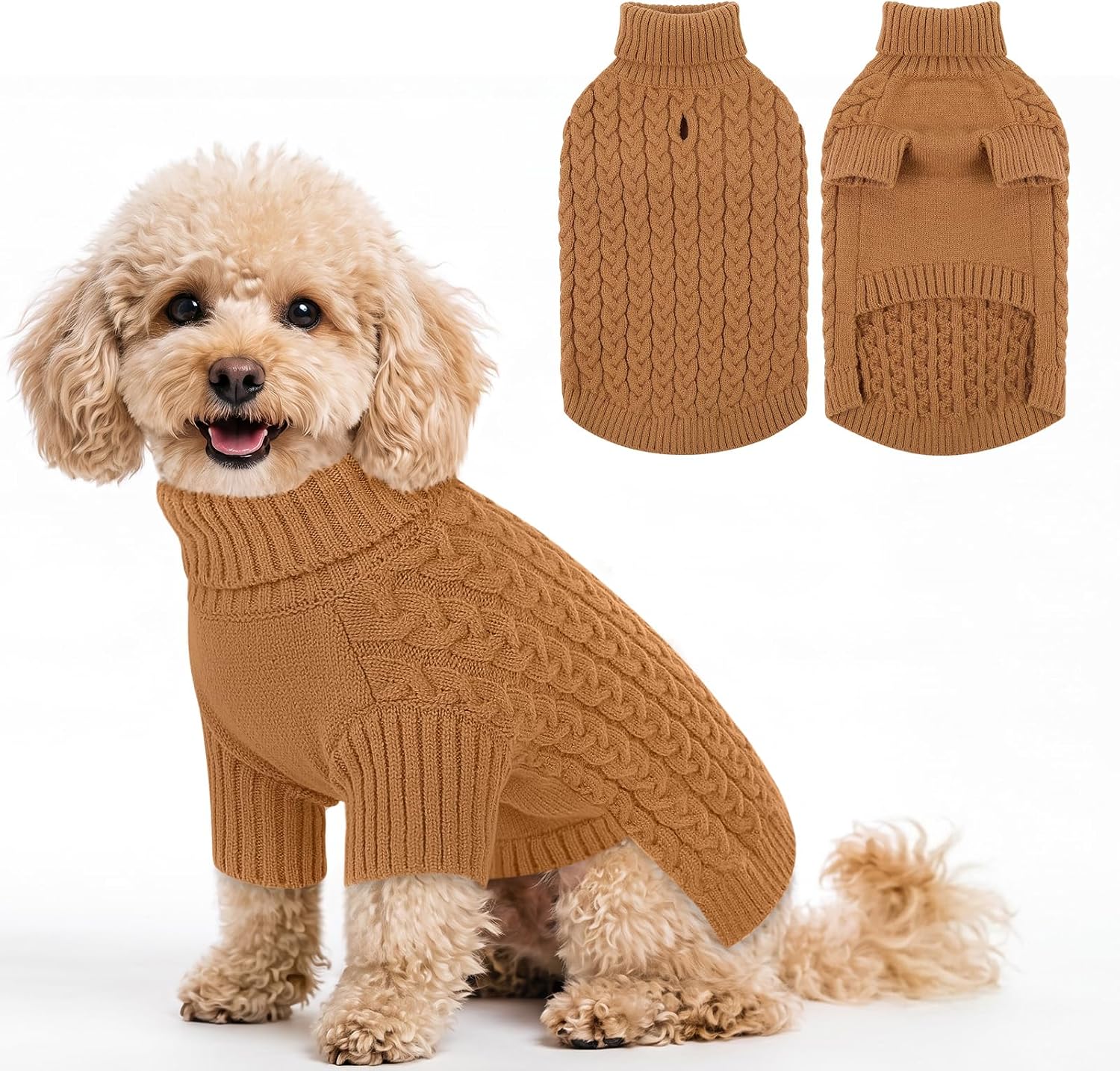 Detalle de Dog Sweater Cable-Knit Turtleneck, Size S