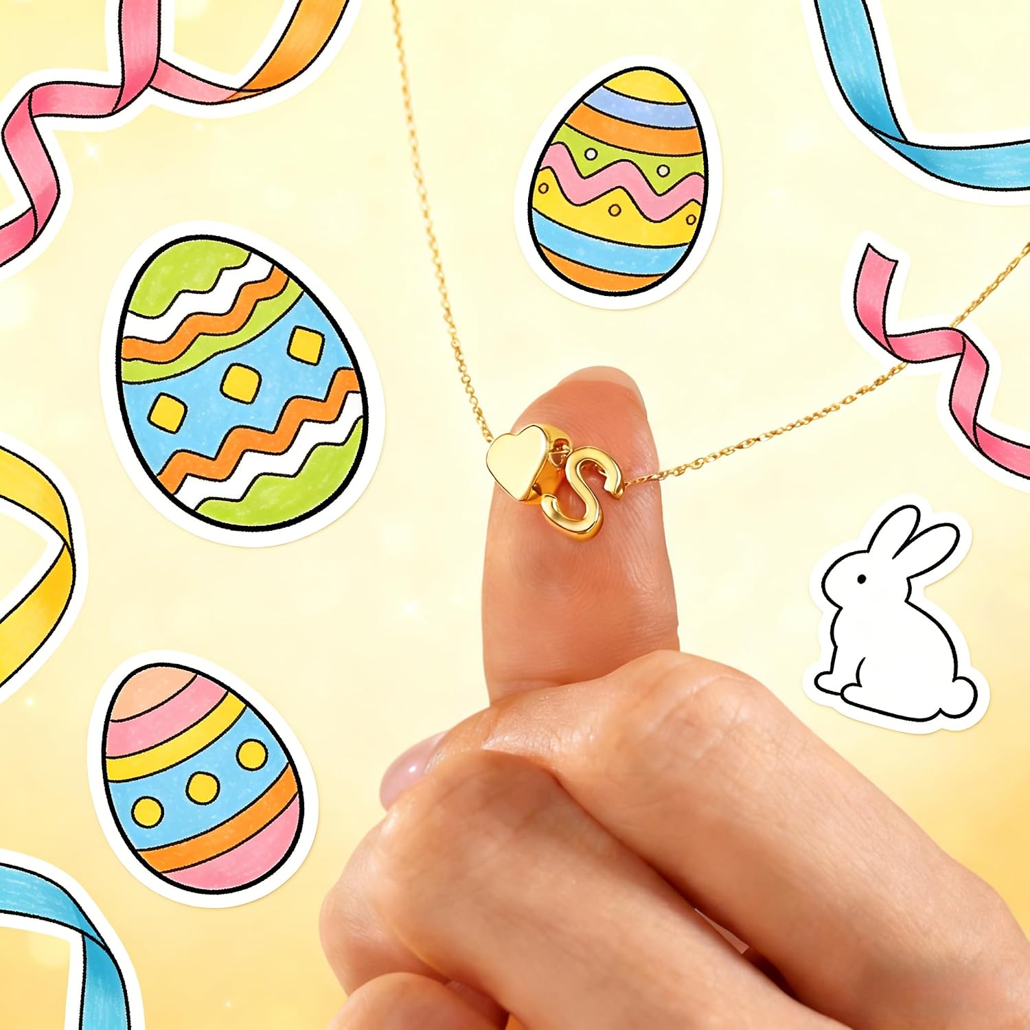 Detalle de Turandoss Herz-Initialen-Kette mit Buchstaben A–Z in 14K Gold/Weißgold-vergoldeht – Ostern-Geschenk für Frauen