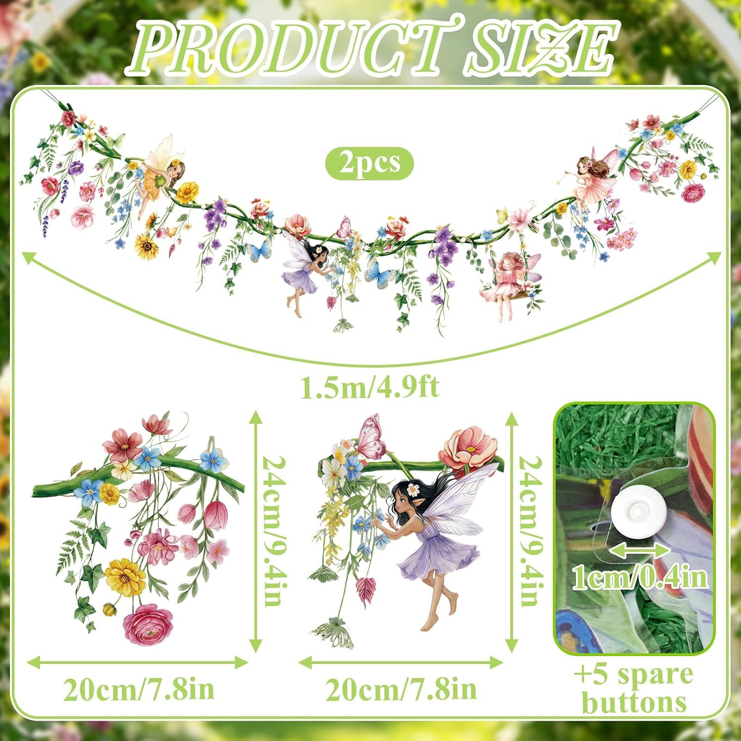 Thumbnail 6 de SUNBEAUTY 2er Set PET Blumen Girlande Wildblumen – Wiederverwendbare Deko für Babyzimmer und Gartenparty