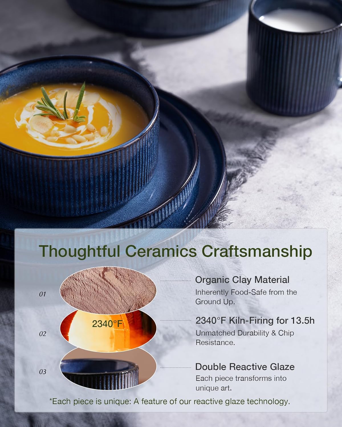 Thumbnail 4 de Famiware Star 18-Piece Reactive Glaze Dinnerware Set (Service for 6) — Nebulas Blue, Stoneware Plates & Bowls