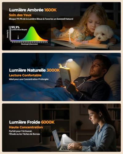 Detalle de EastPin – Liseuse Lampe de Lecture pour Livre au Lit 18 LED, Rechargeable et Compacte