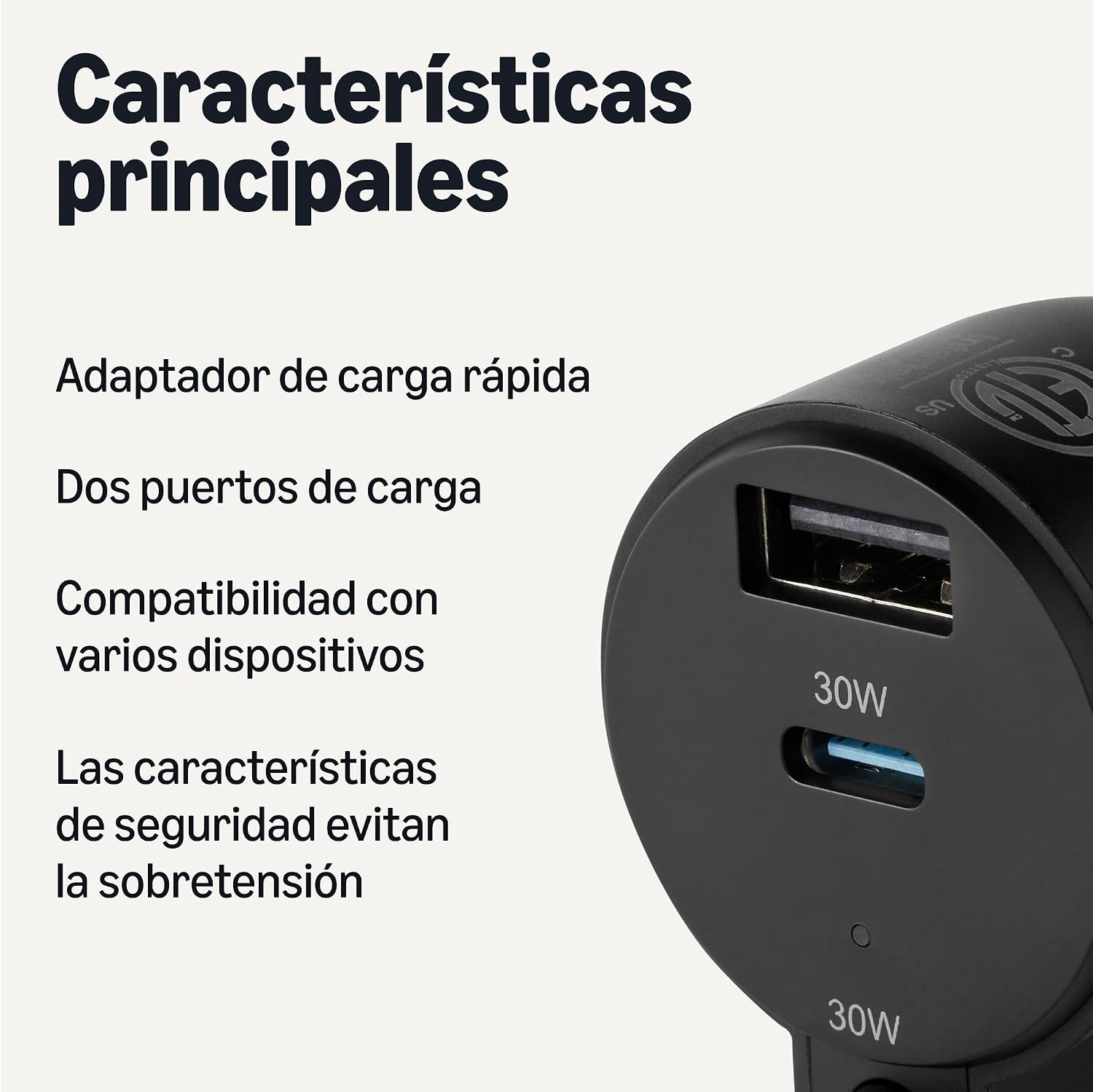 Detalle 2 de Amazon Basics Cargador coche 60 W