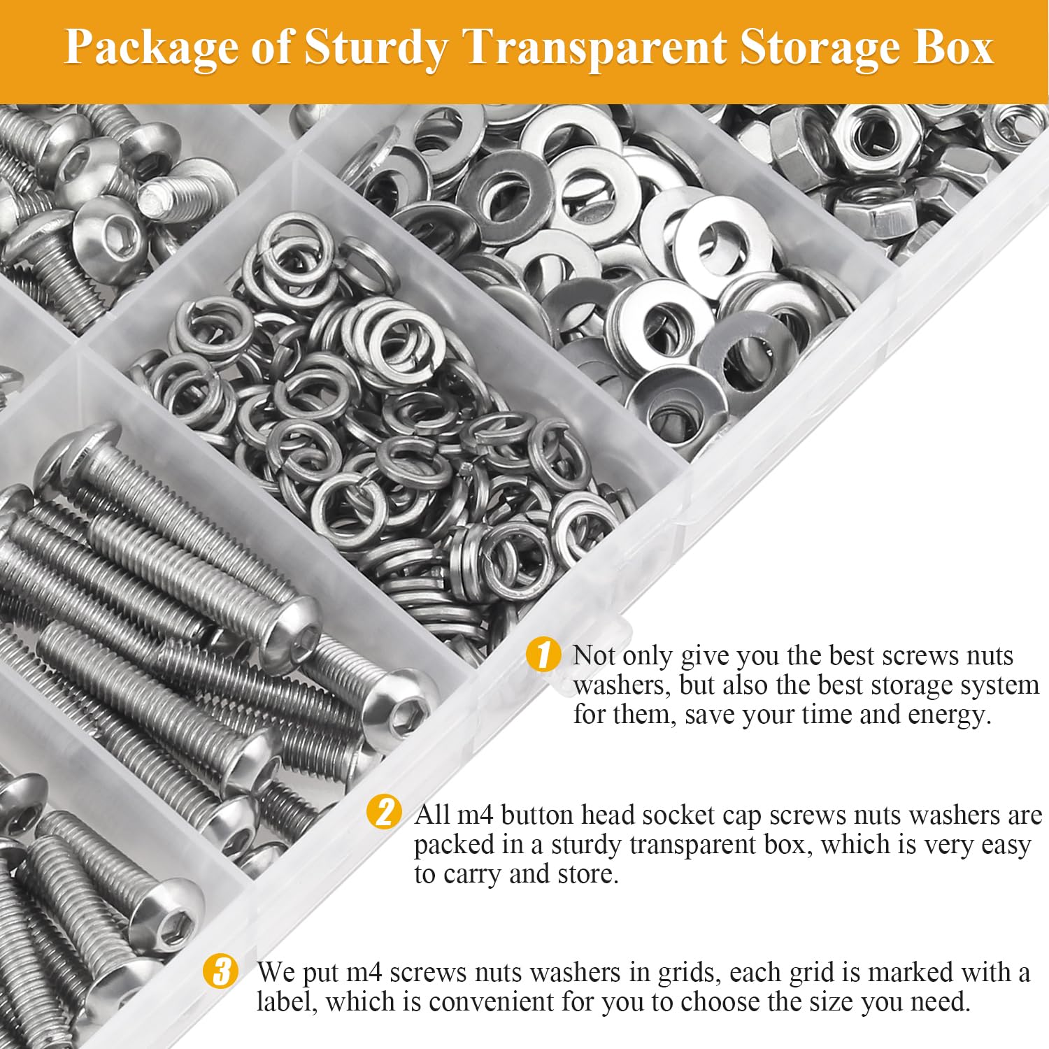 Detalle 2 de Sutemribor M4 Button Head Socket Screw Assortment, 304 Stainless Steel, 7 Lengths