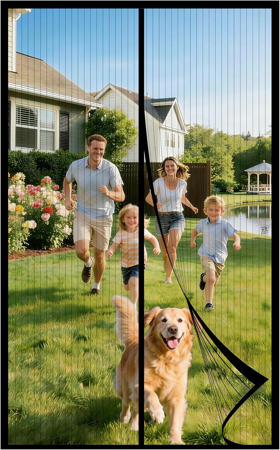 Thumbnail 6 de Magnetic fly screen door curtain for French doors, 100x200cm (White) – adhesive strips or nails