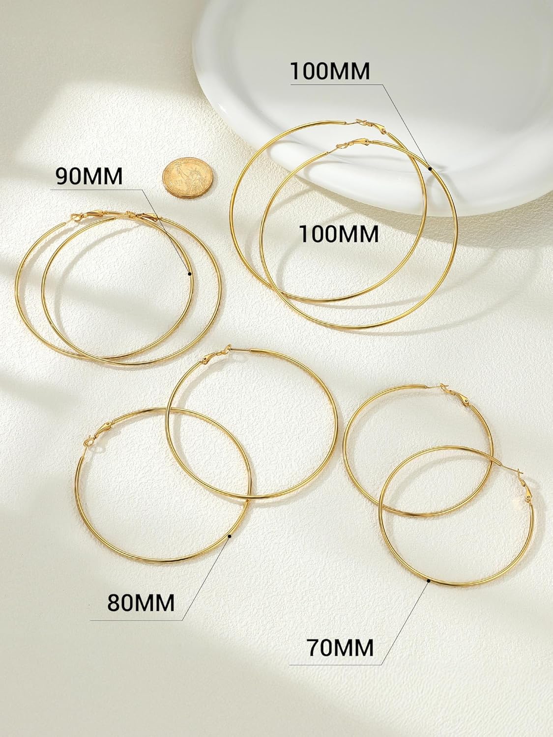 Thumbnail 6 de Prosteel Orecchini Cerchio Argento Donna – Oro placcato 14K, ipoallergenici, 20–100 mm, stile vintage Y2K