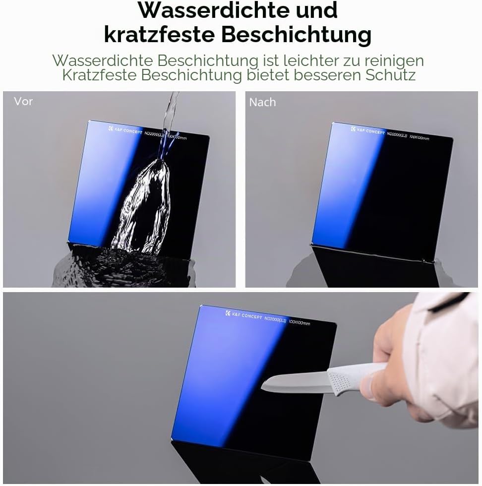 Detalle de K&F CONCEPT Nano-X Rechteckfilter ND2000 (11 Stop) 100x100mm – Graufilter aus Optischem Glas