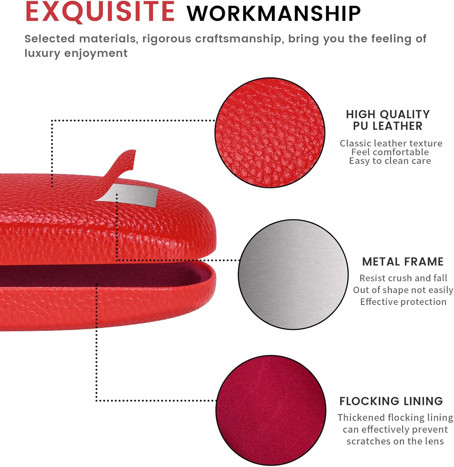 Detalle de Molshine Étui à lunettes en cuir PU à coque dure — protection fiable et design élégant pour lunettes et petits objets