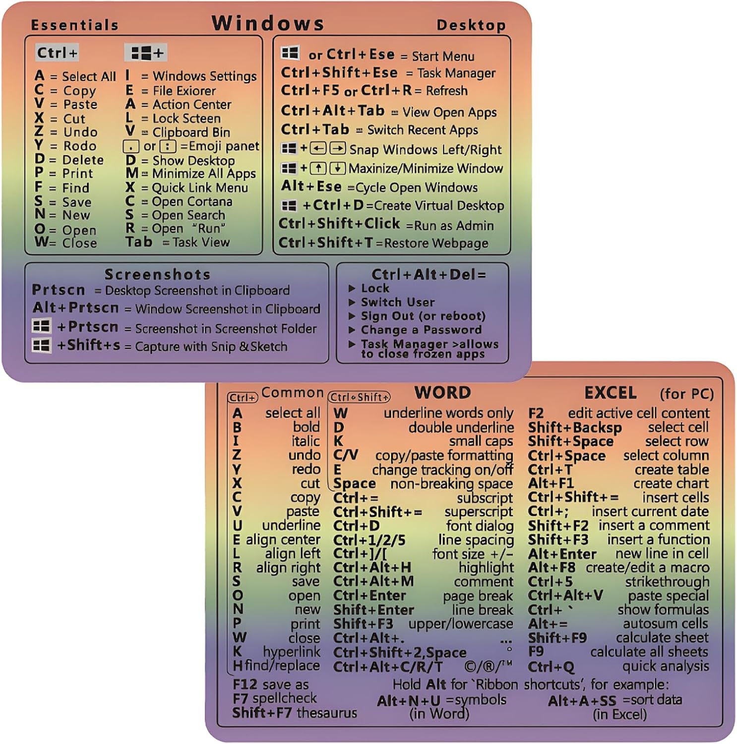 Detalle de KEAIDUO Windows + Word/Excel Shortcuts Stickers Bundle (Rainbowl)