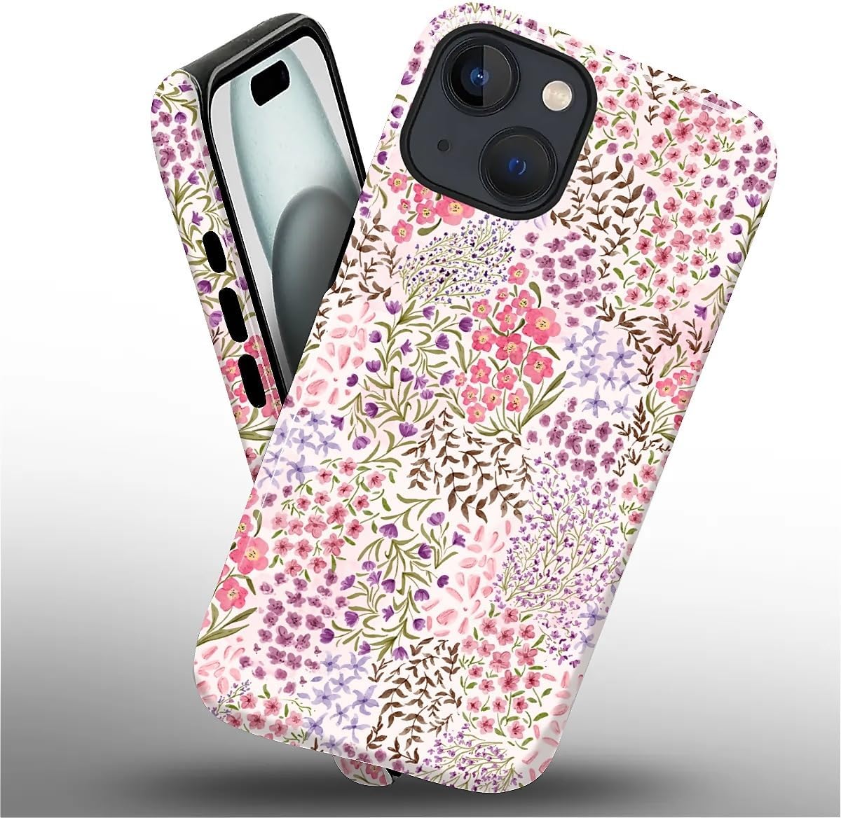Thumbnail 3 de Yesad iPhone 15 Plus Case, Dual-Layer TPU and PC, Pink Flowers Garden