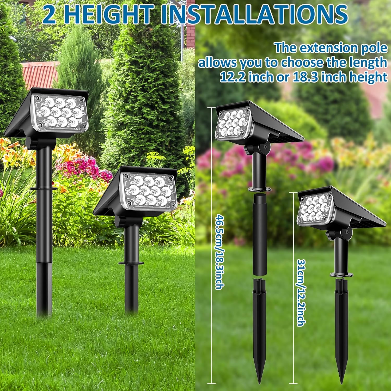 Detalle de T-SUNUS Solarstrahler Außen 20 LEDs – 4 Stück gracile Grün, IP65, 2 Helligkeitsstufen