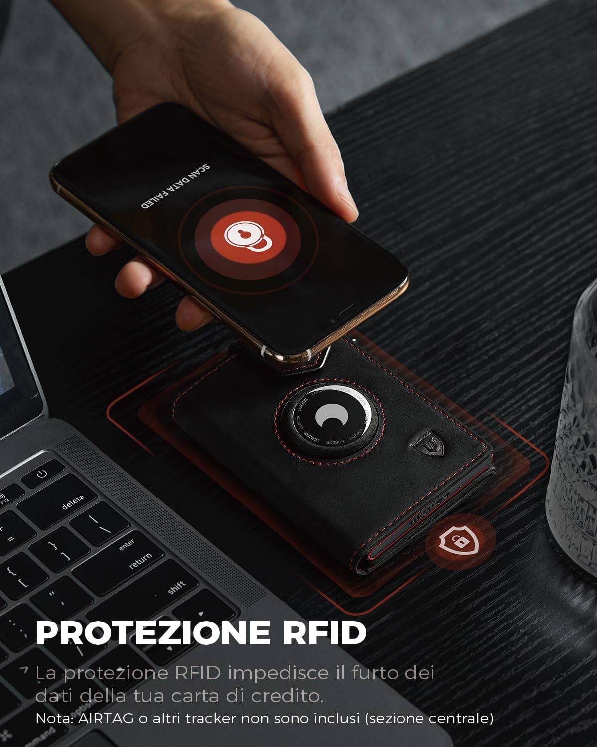Detalle de Portafoglio Airtag Slim LORZOR con RFID