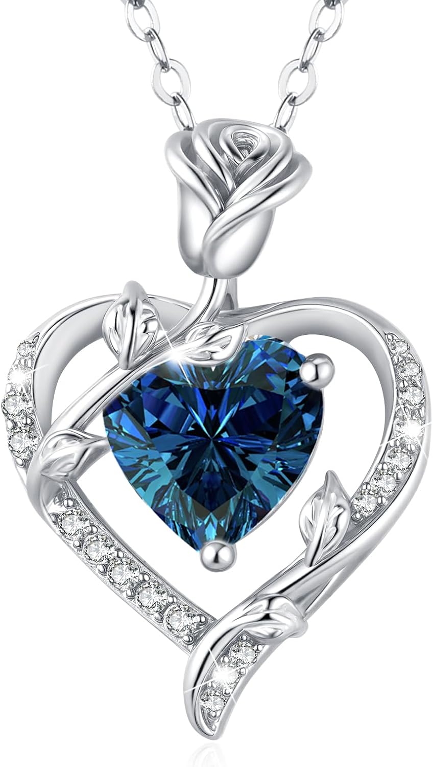Thumbnail 6 de Collier femme MISUMOR en argent 925, rose et cœur serti de zirconite (pierre de naissance)
