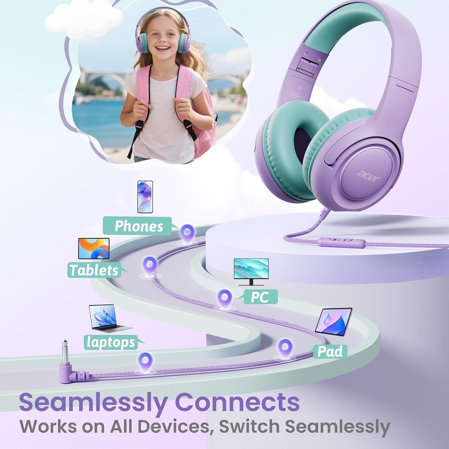 Thumbnail 4 de Acer HK03-2P Kids Wired Headphones, 2-Pack with 3.5 mm Jack and Volume Limiter