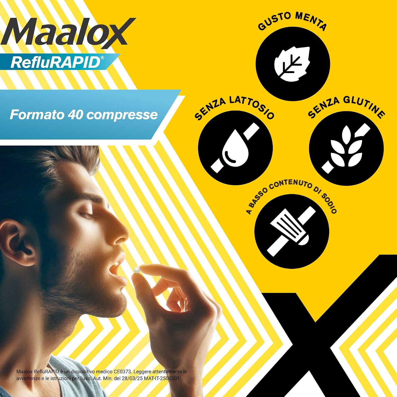 Detalle de Maalox Reflurapid Reflusso Gastroesofageo e Bruciore – 40 Compresse Masticabili