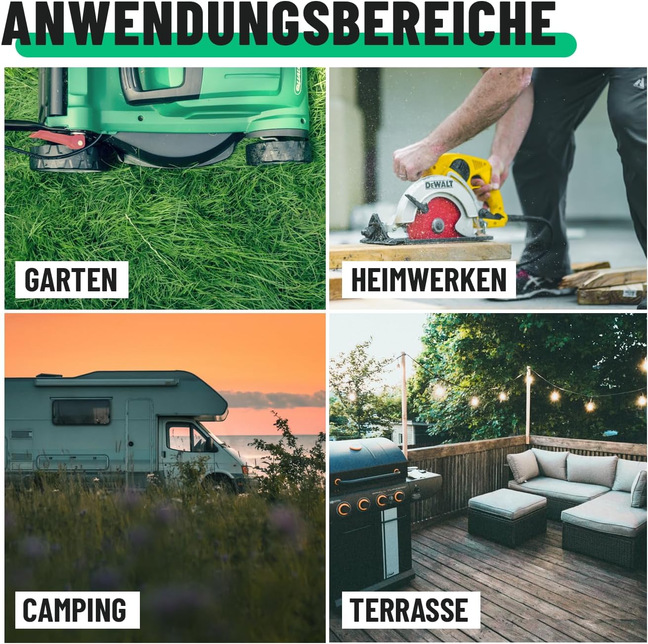 Thumbnail 2 de greate 2fach Verlängerungskabel außen 5 m (IP44) – wasserdicht, 2-fach Mehrfachsteckdose, 3500 W