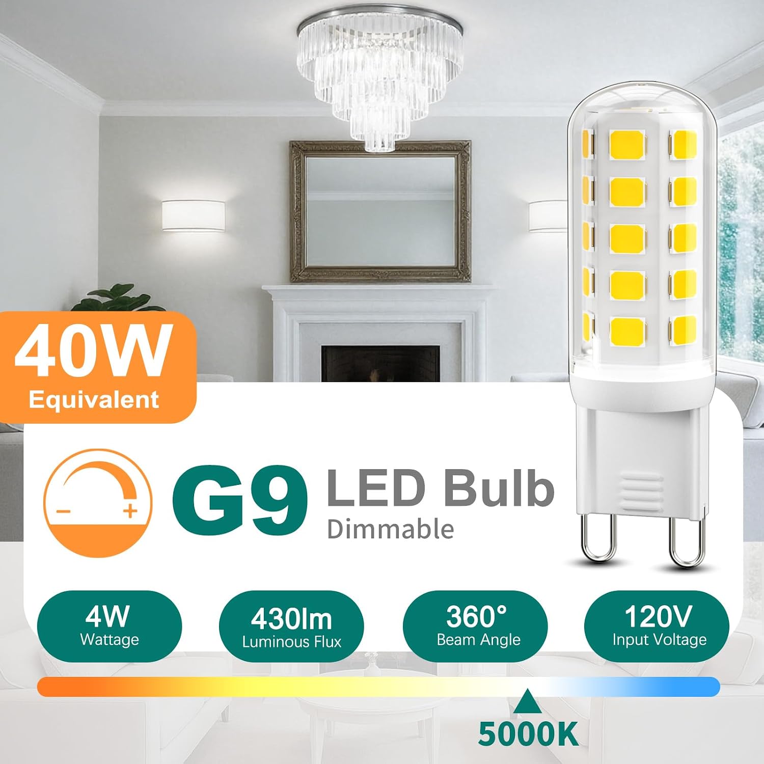 Detalle de DiCUNO CA-G9-45-CMC-DMB-DW-10P G9 LED Bulbs, 5000K, Dimmable, 10-Pack