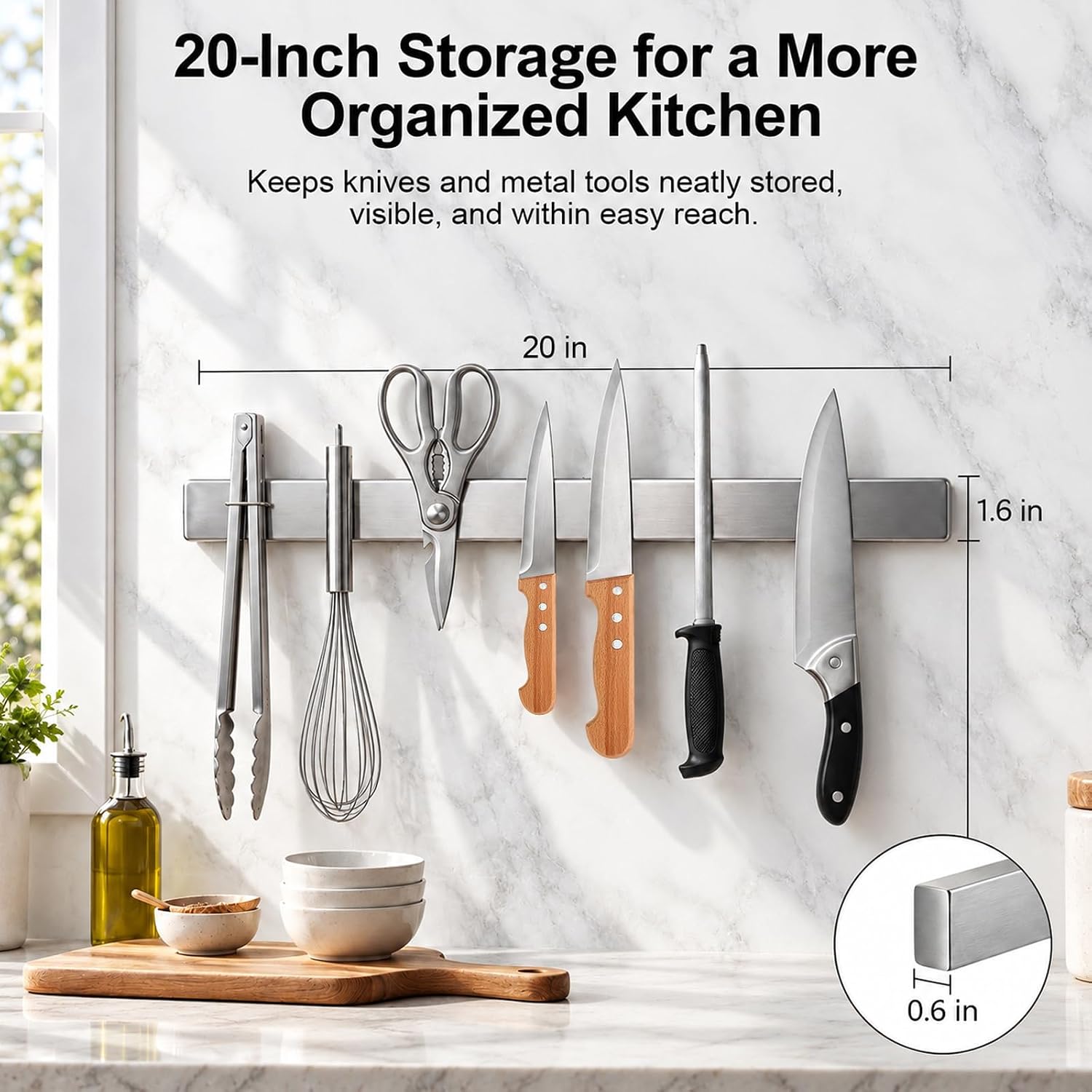 Detalle de Ninonly N-12 20-Inch Magnetic Knife Holder, 304 Stainless Steel