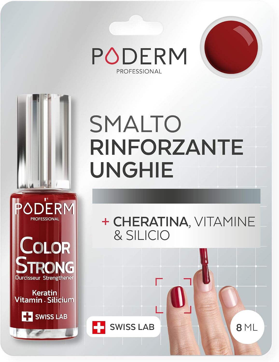 Detalle de PODERM Smalto rinforzante unghie con biotina, silicio e cheratina Color Strong (SWISS MADE)