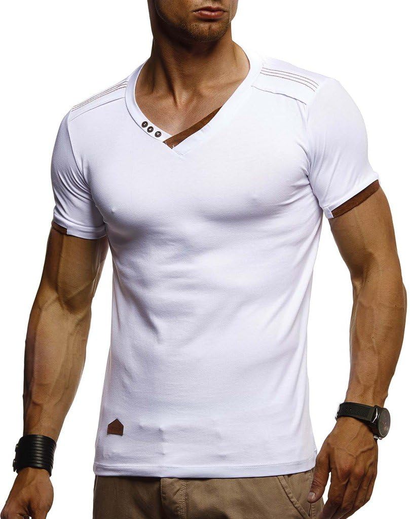 Detalle de Leif Nelson LN1355 T-shirt à manches courtes et col en V pour homme – coupe ajustée