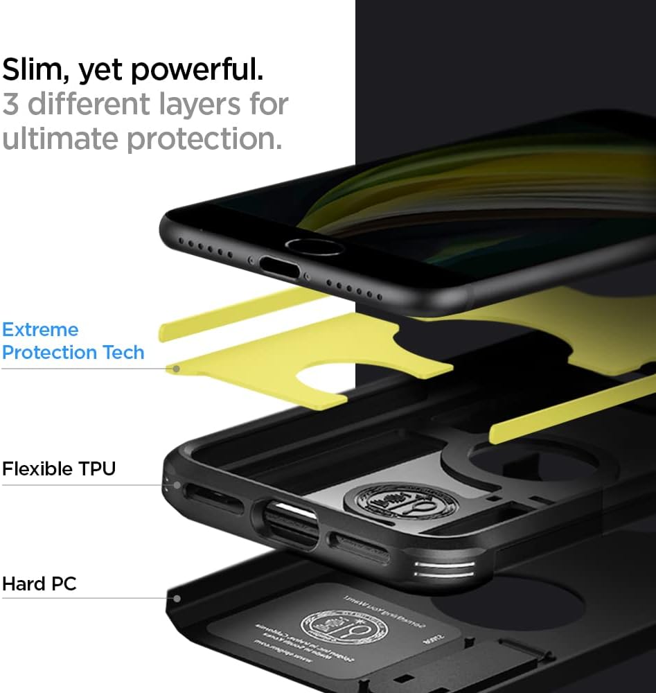 Detalle 2 de Spigen Tough Armor coque double couche pour iPhone SE 2022/SE 2020 - Noir