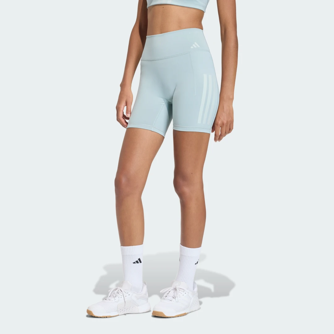 Detalle de Mallas cortas de entrenamiento Optime 3 Stripes de Adidas – color Verde