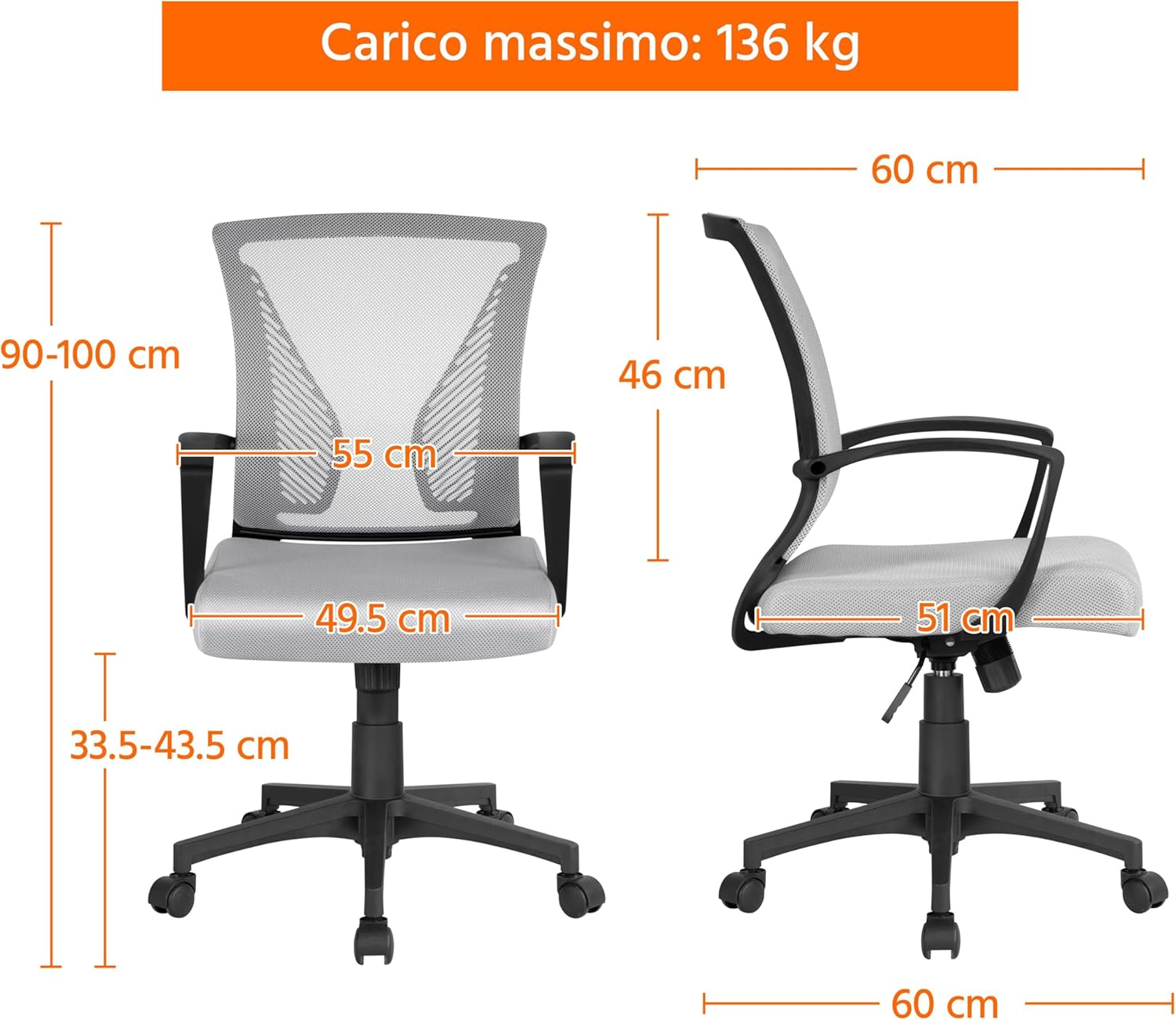 Thumbnail 2 de Yaheetech Sedia da Scrivania Ergonomica 136 kg