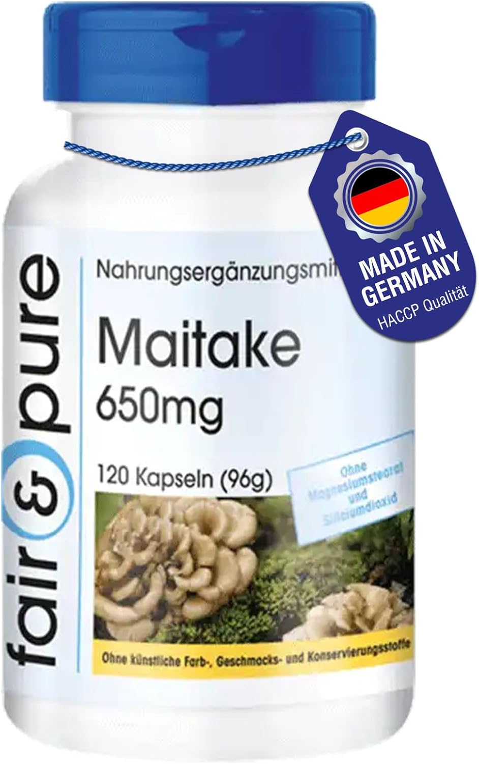 Detalle de Fair & Pure Maitake 650mg – 120 Kapseln, Grifola frondosa, vegan, in Deutschland hergestellt