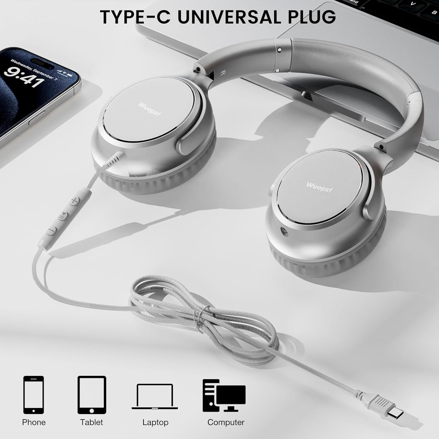 Detalle de Wuopzf USB-C Wired Over-Ear Headphones with Microphone and Share Port
