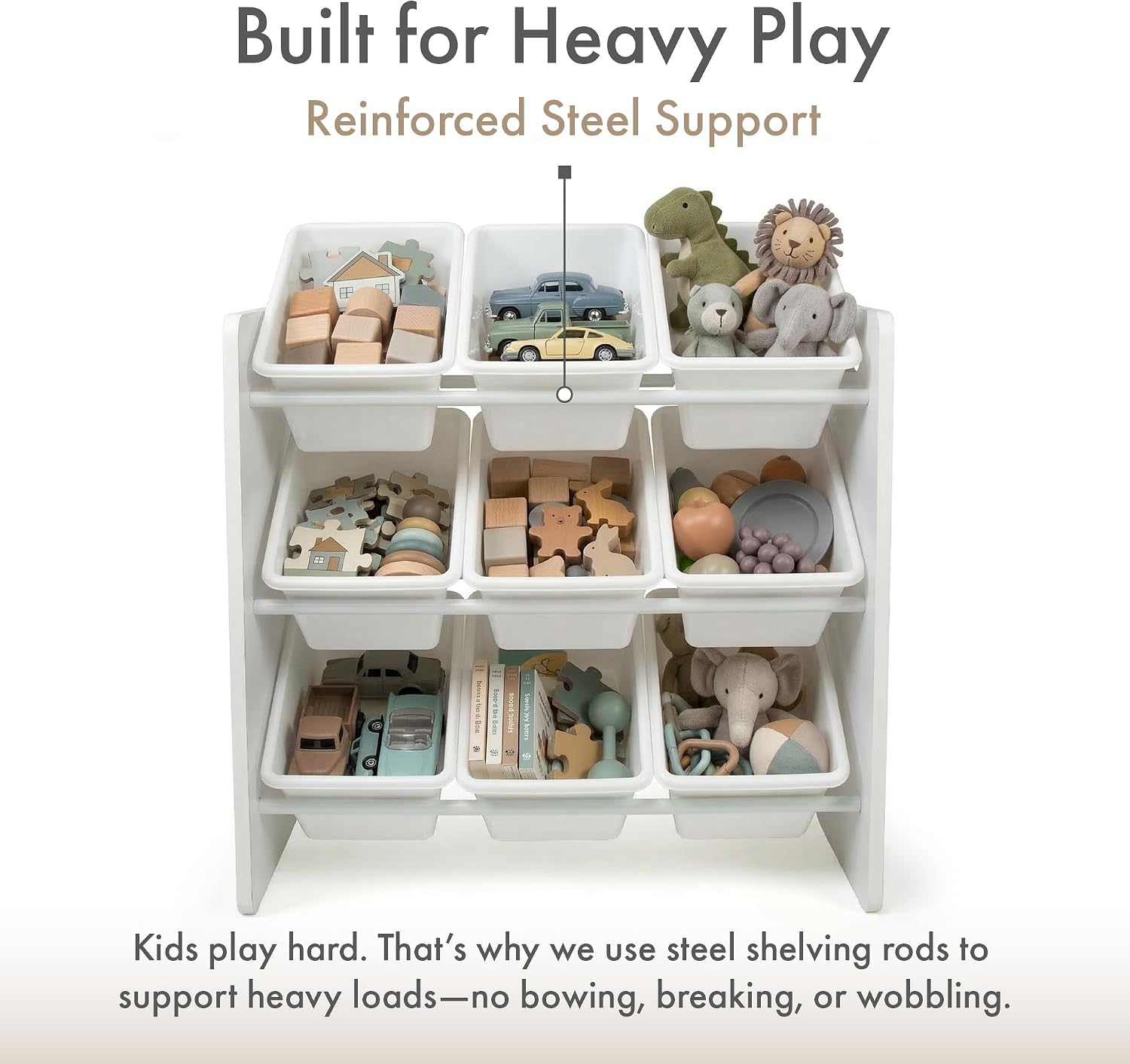 Thumbnail 3 de Humble Crew Wooden Toy Storage Organiser with 9 BPA-Free Bins (White) for Kids