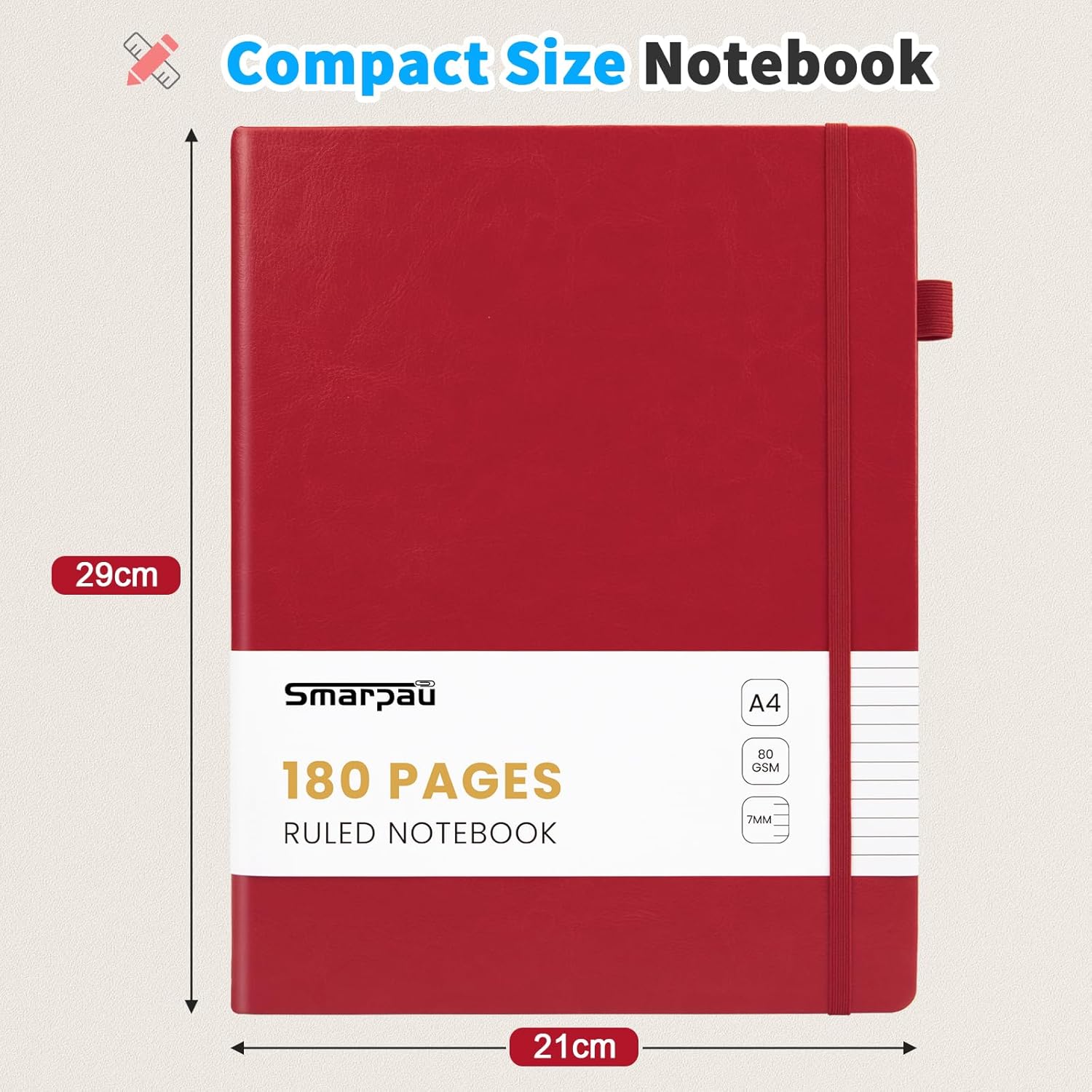 Thumbnail 1 de Smarpau A4 Notebook 180 Pages Hardback – Red Leather Journal