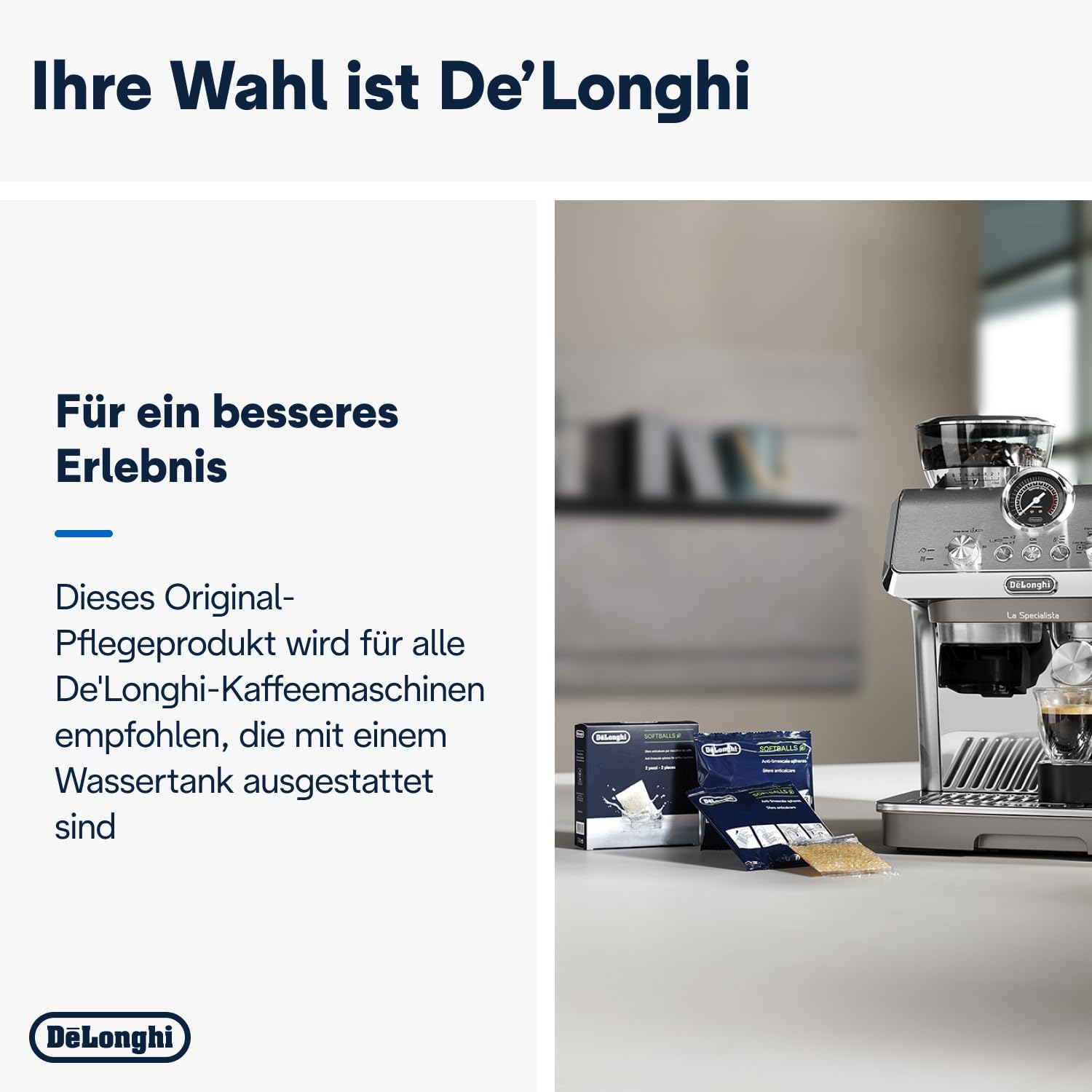 Thumbnail 5 de De’Longhi SoftBalls DLSC551 Antikalk-Kügelchen für Wassertank-Kaffeemaschinen – 2 Beutel