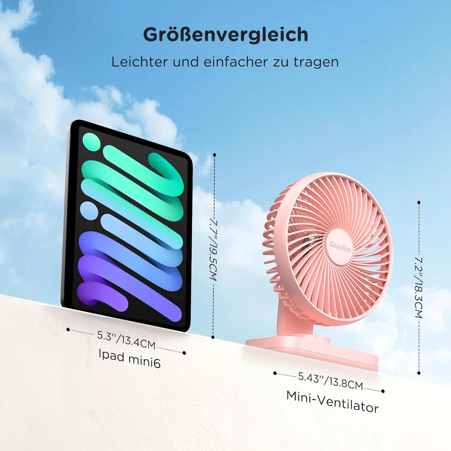 Thumbnail 4 de EasyAcc Tischventilator 4000 Akku – Tragbarer USB Tischventilator Rosa (13,8 x 7,5 x 18,3 cm, 296 g)