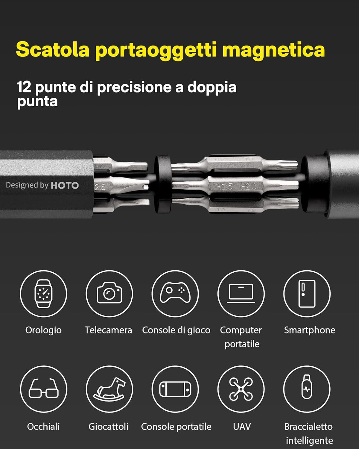 Thumbnail 2 de HOTO 24 in 1 Cacciaviti Magnetici: set di precisione in acciaio S2, punte intercambiabili e impugnatura pensata per elettronica