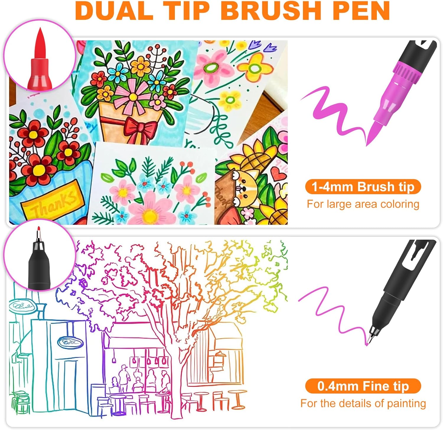 Detalle de Lyuvie 60 Colouring Pens: Dual Tip Brush Markers for Adults in a Handy Case