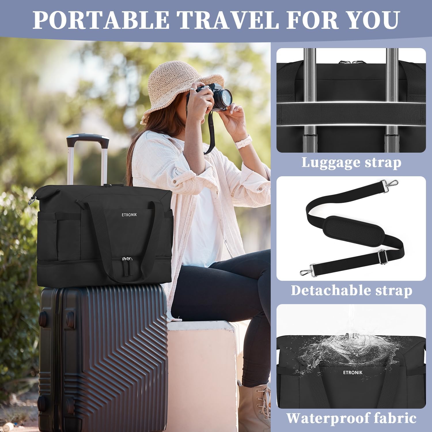 Detalle de ETRONIK Ryanair Cabin Bag 40x30x20 (24L) with Shoe Compartment & Wet Pocket