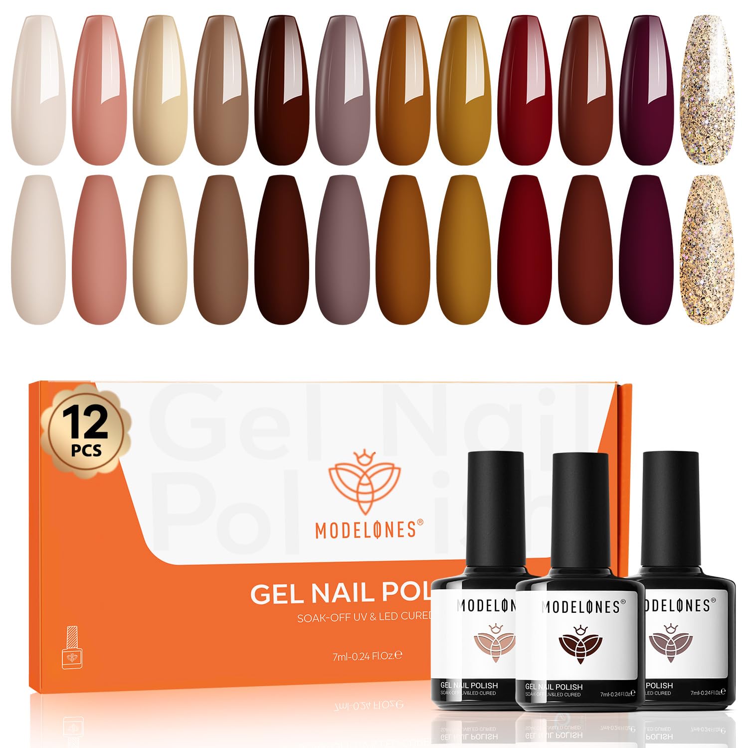 Detalle de Modelones Glitter Gel Nail Polish Set, 12 Colors